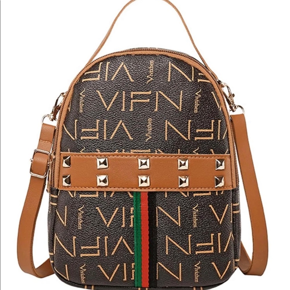 Studded Decor Letter Graphic Satchel Bag